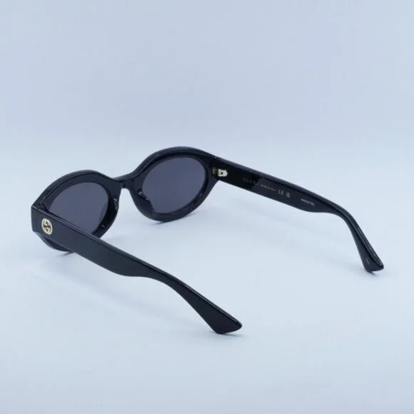 Gucci GG1579S 001 Sunglasses Shiny Black Oval Frame, Grey Lenses - Picture 9 of 10